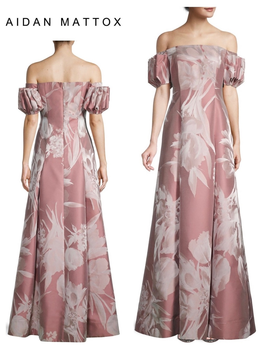 AIDAN MATTOX Off-The-Shoulder Floral Jacquard Gown